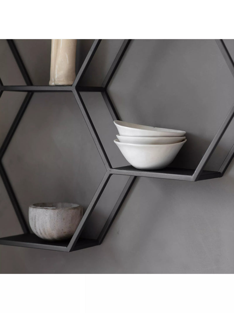 Gallery Direct honeycomb wall shelving unit black 70x68cm - British product