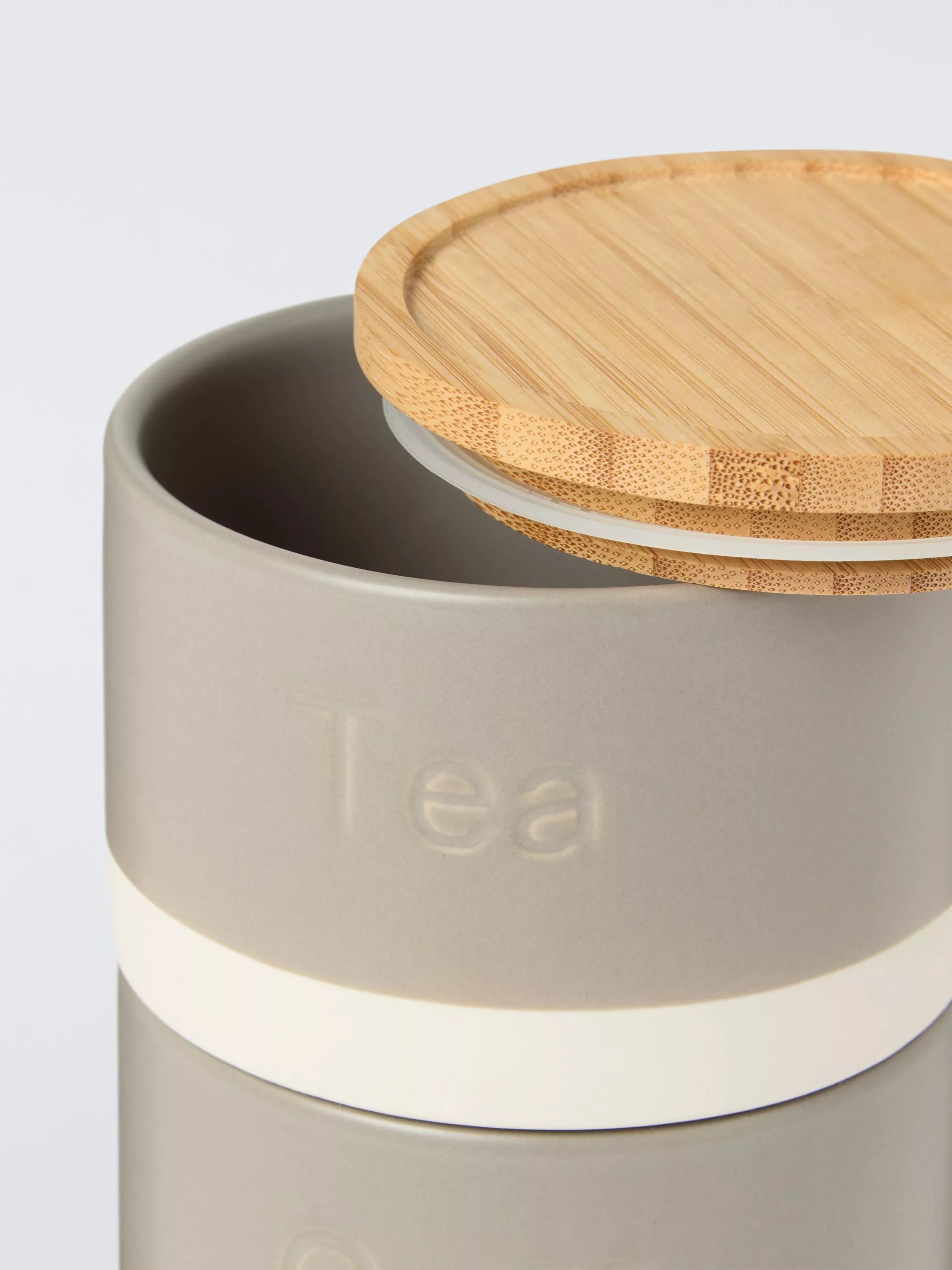 John Lewis grey stoneware caddy stack for tea coffee sugar (British brand)