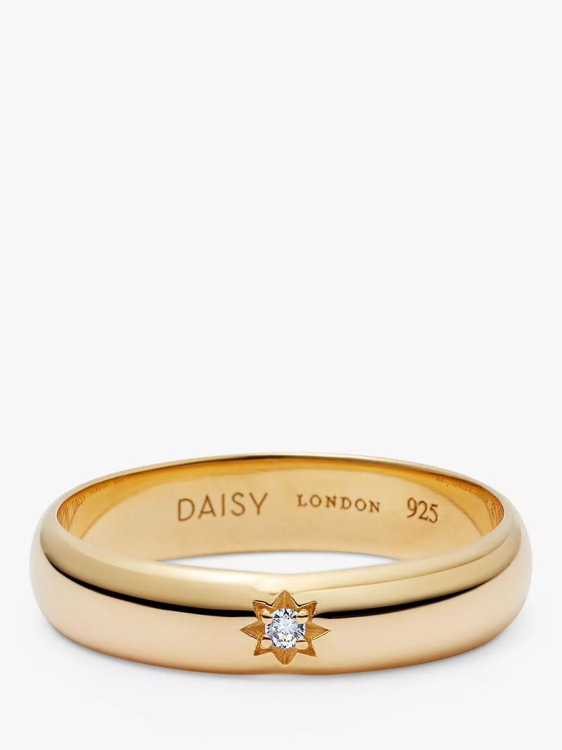 Daisy London topaz engraved star band ring gold - British product