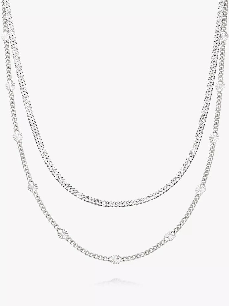 Daisy London Sunburst Engraved Layered Chain Necklace Gold