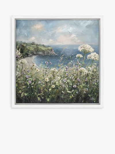 Kystmotiv innrammet trykk 29 x 29 cm på lerret med ramme i treeffekt