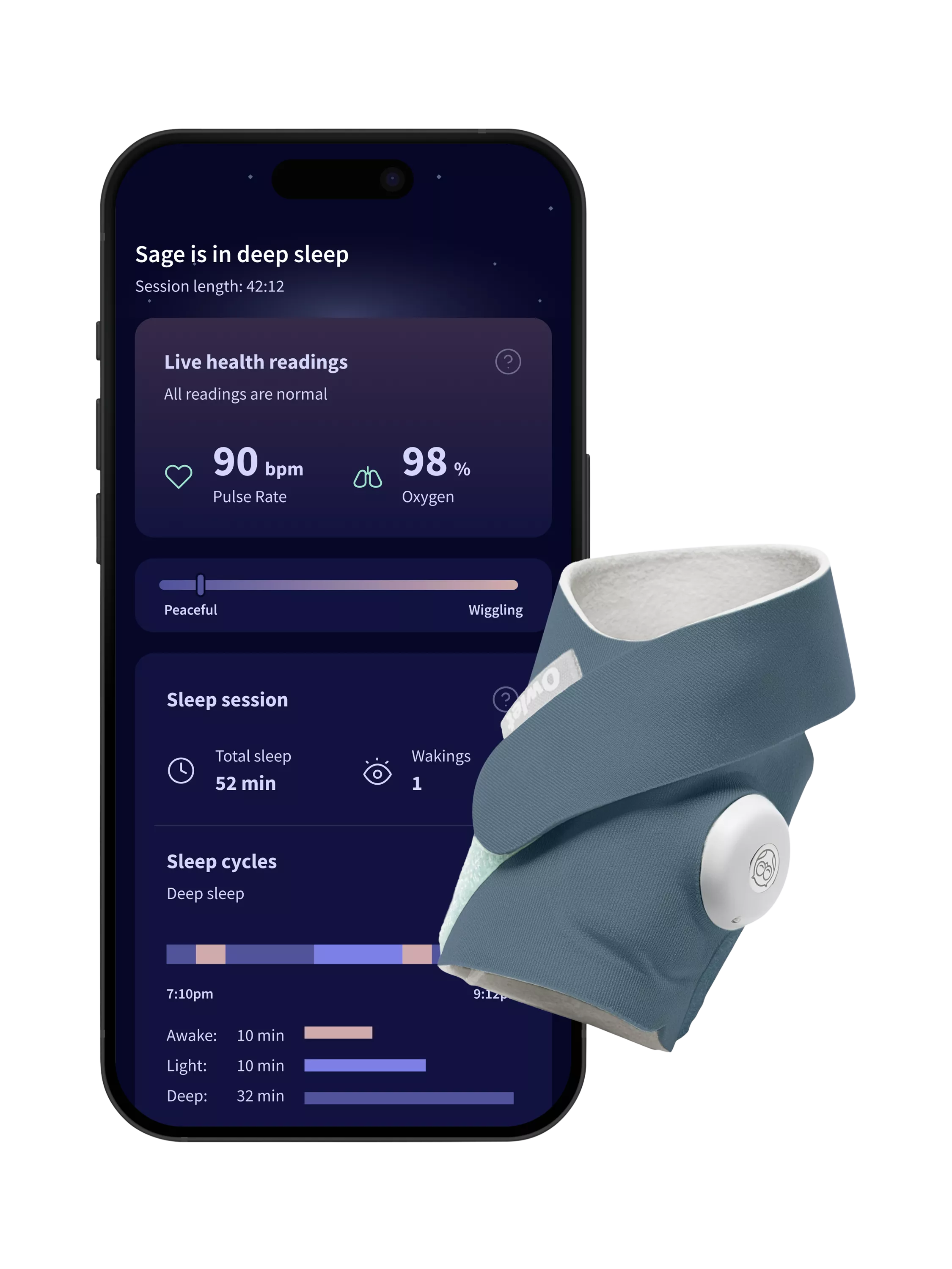 Owlet Dream Sock smart baby monitor with fabric sock - British product