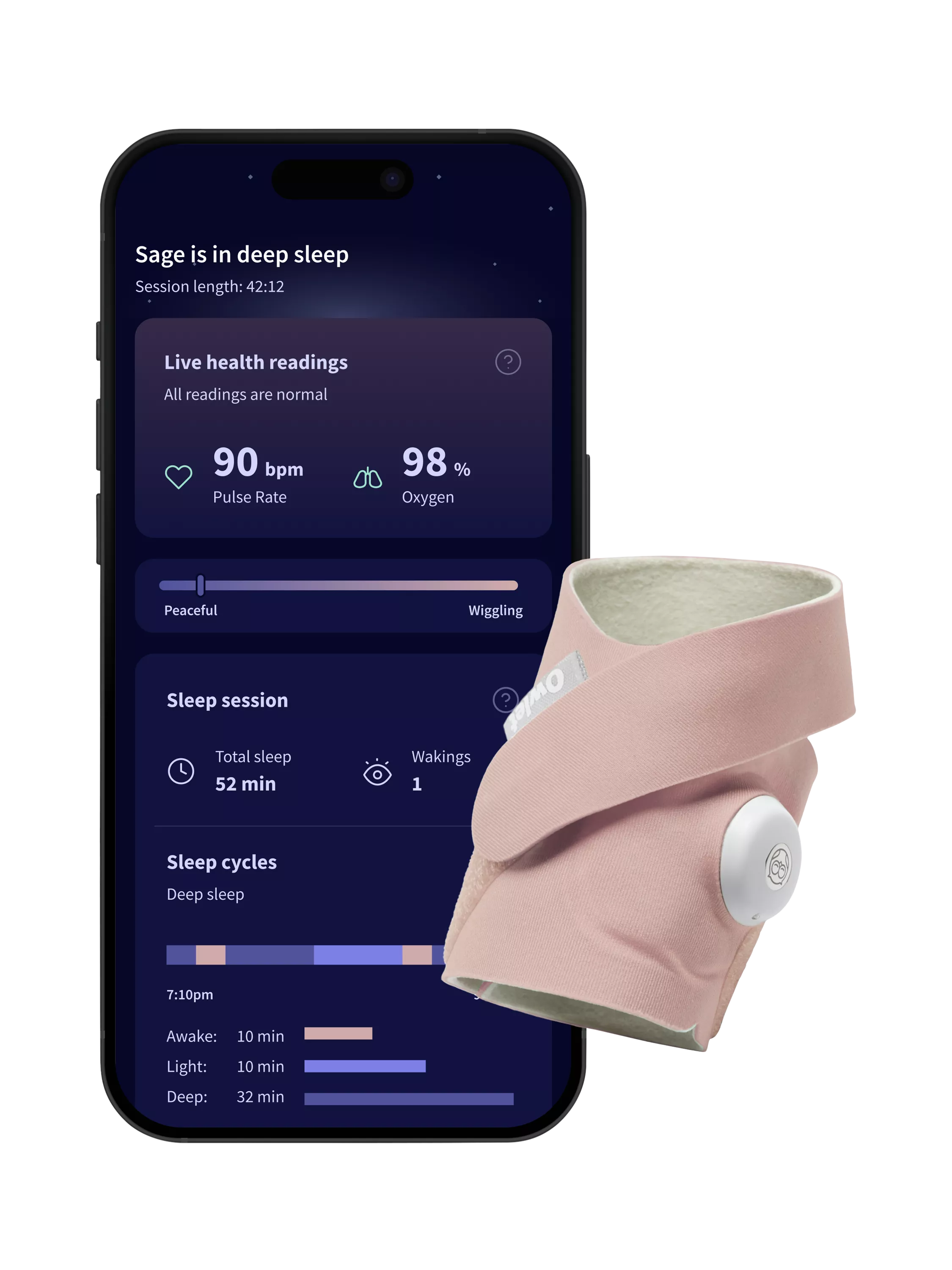 Owlet Dream Sock smart baby monitor Dusty Rose - British product
