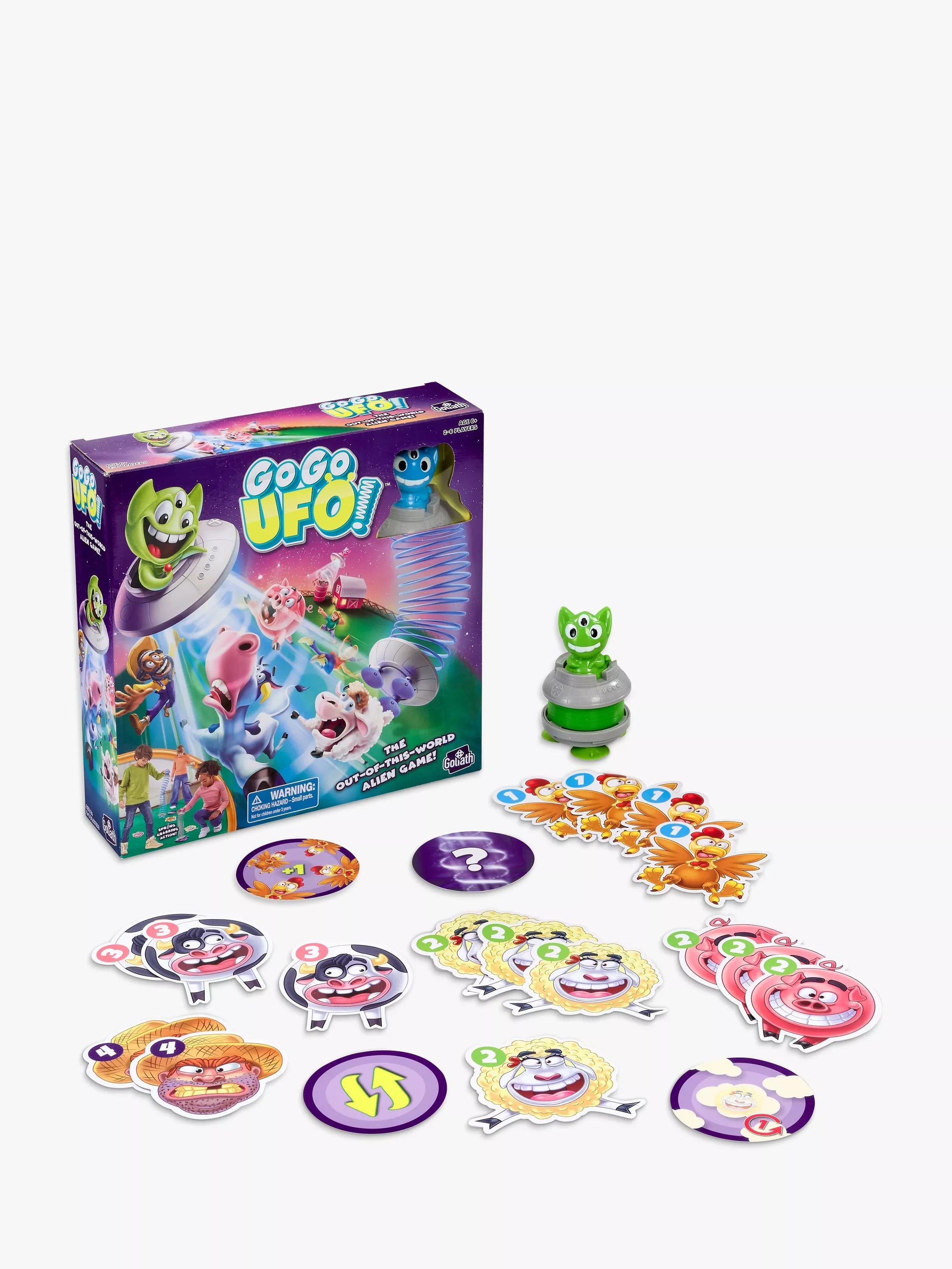 Vivid alien adventure game with bouncy UFOs and cards (British brand)