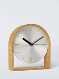 John Lewis mantel clock brushed aluminium natural wood, imported from the UK