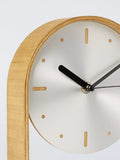 John Lewis mantel clock brushed aluminium natural wood, imported from the UK