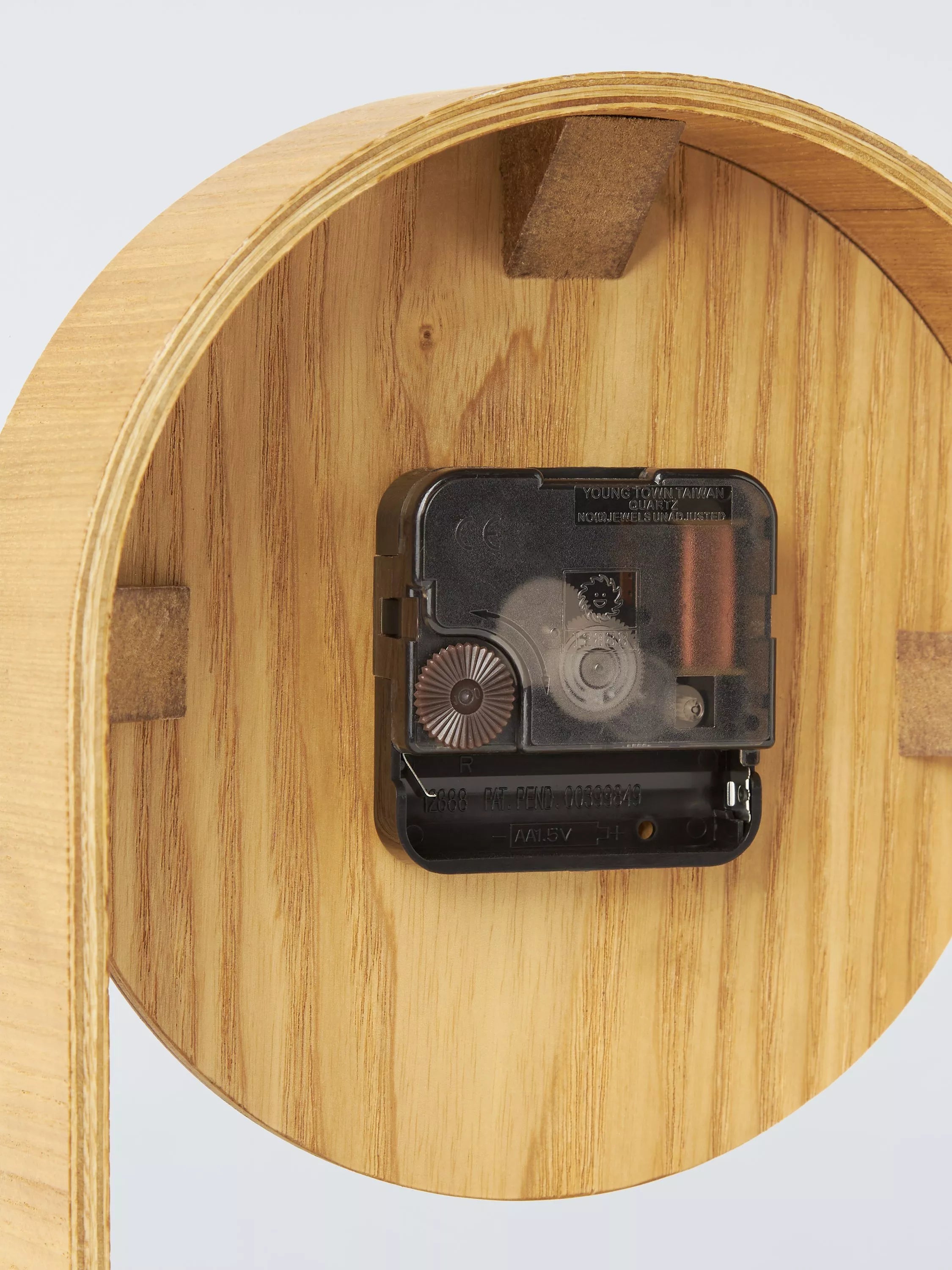 John Lewis mantel clock brushed aluminium natural wood, imported from the UK