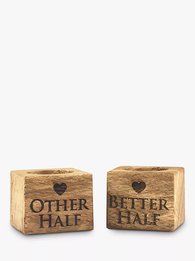 Selbrae House oak wood egg cups set of 2 with engravings (British brand)