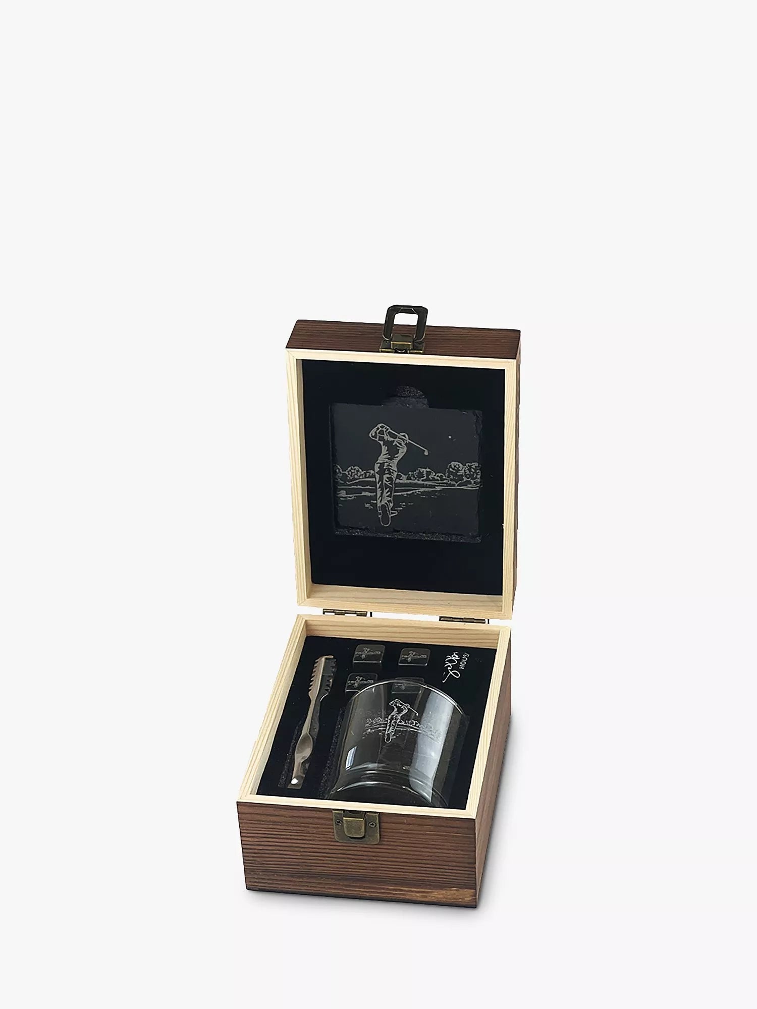 Selbrae House golf gift set with whisky glass and slate coaster - British product