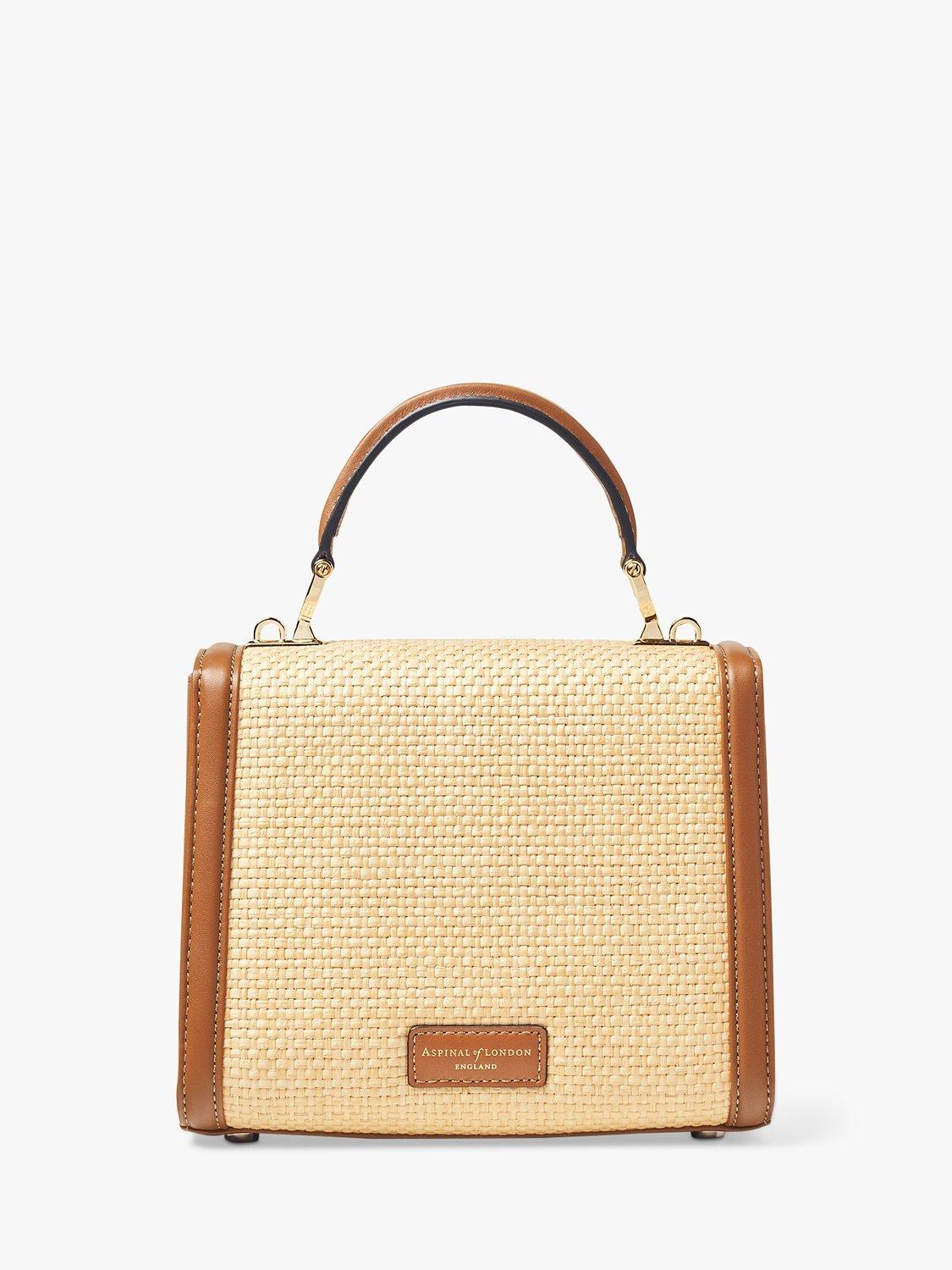 Aspinal Midi Mayfair Raffia cross body bag, natural tan, imported from the UK