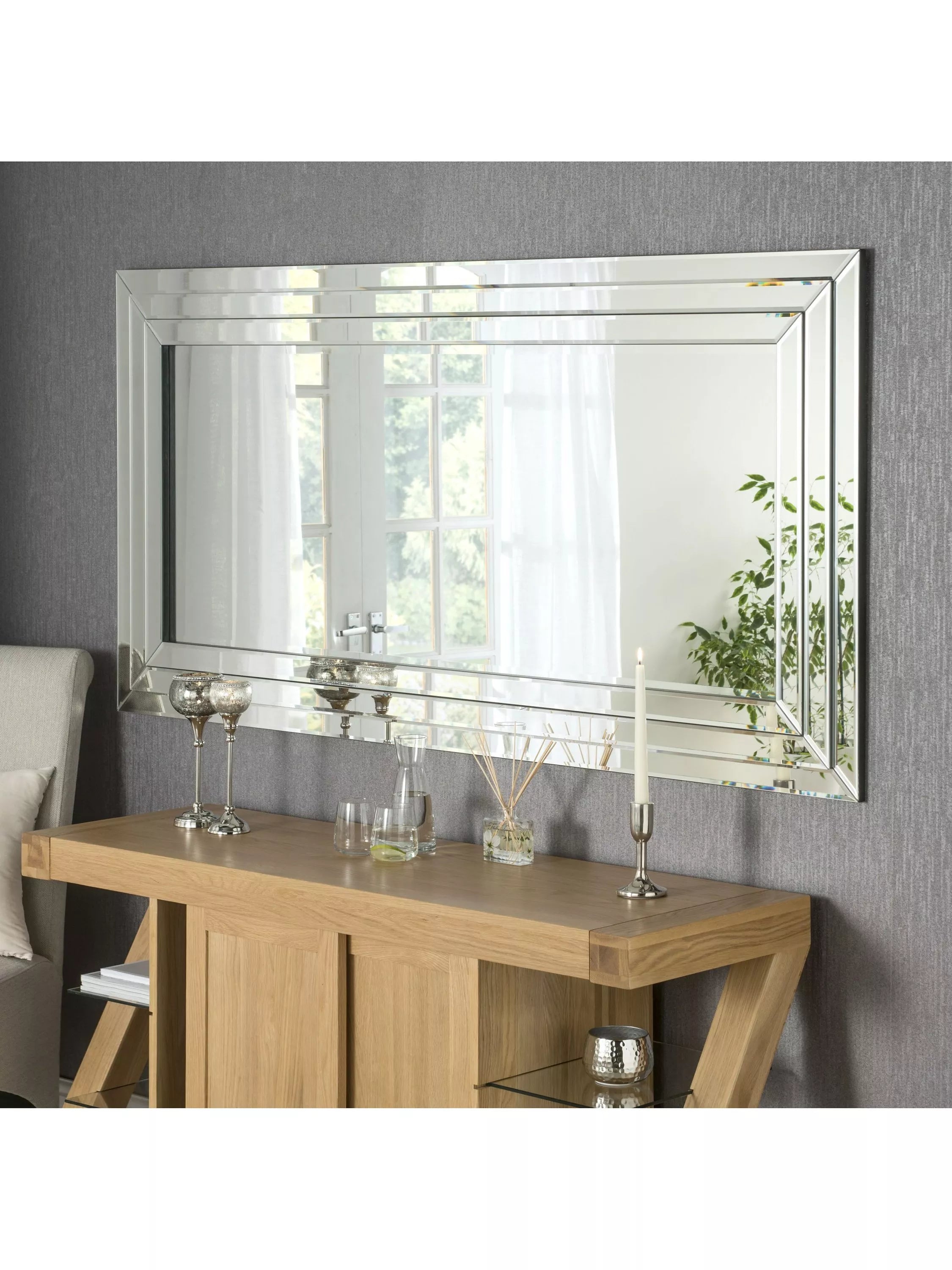 Yearn Cavello Bevelled Glass Rectangular Wall Mirror, Clear, 180 x 89cm