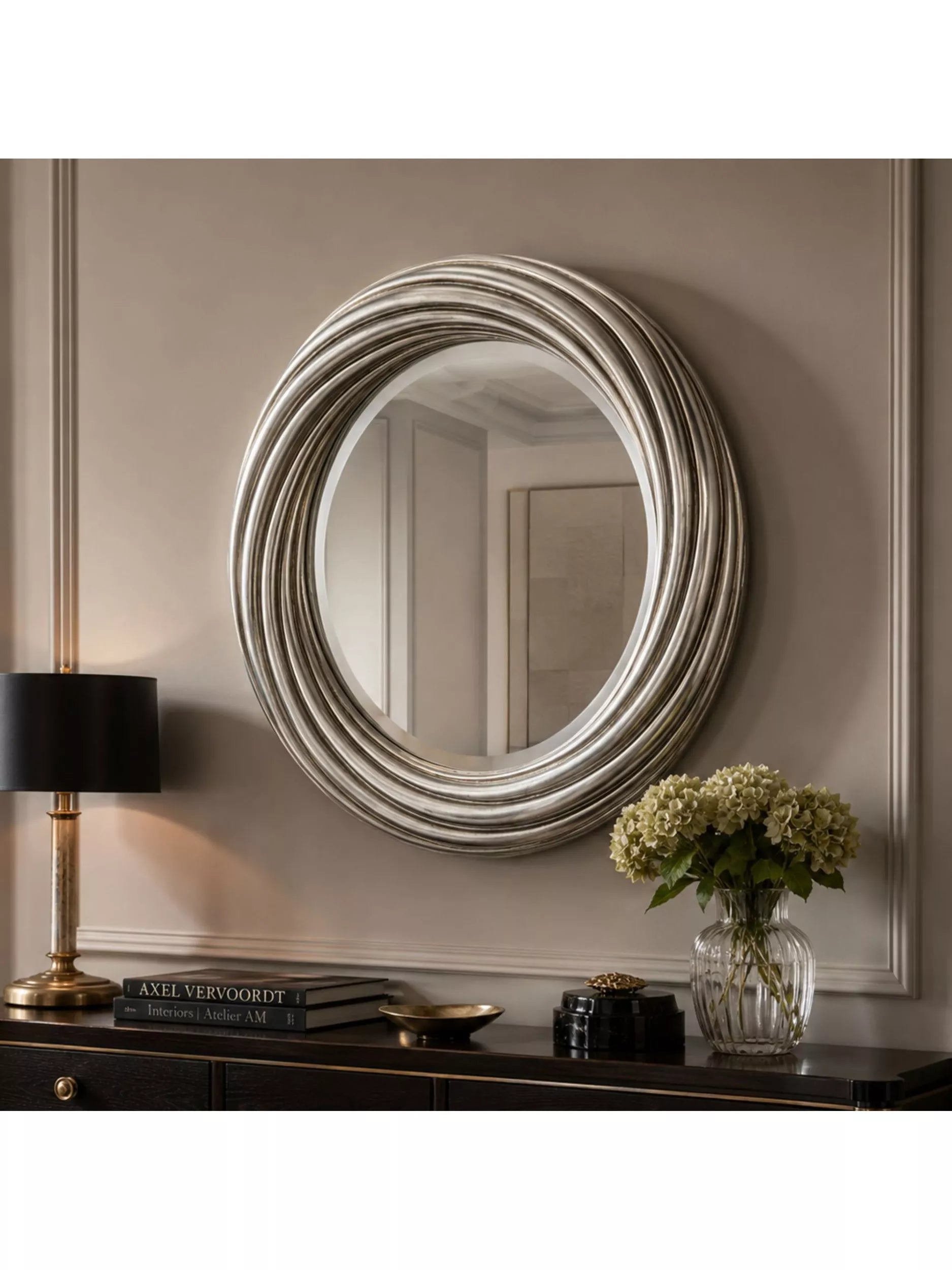 Yearn round wall mirror silver 84cm, UK version