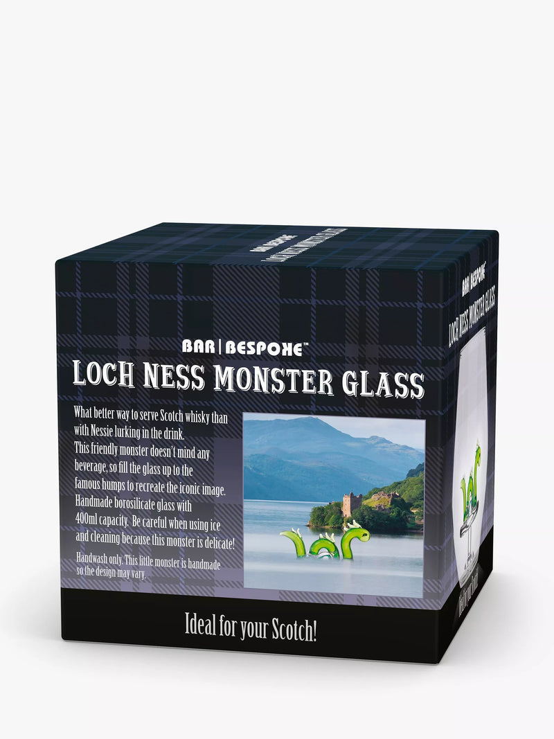 Bar Bespoke Loch Ness Monster clear glass tumbler 400ml - British product