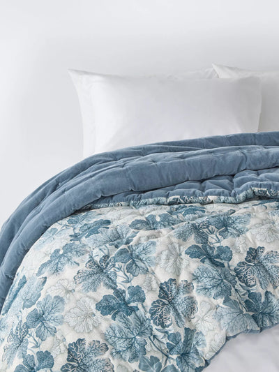 Quilted Geranium Print Cotton Bedspread, Petrol, for Double and Kingsize Beds