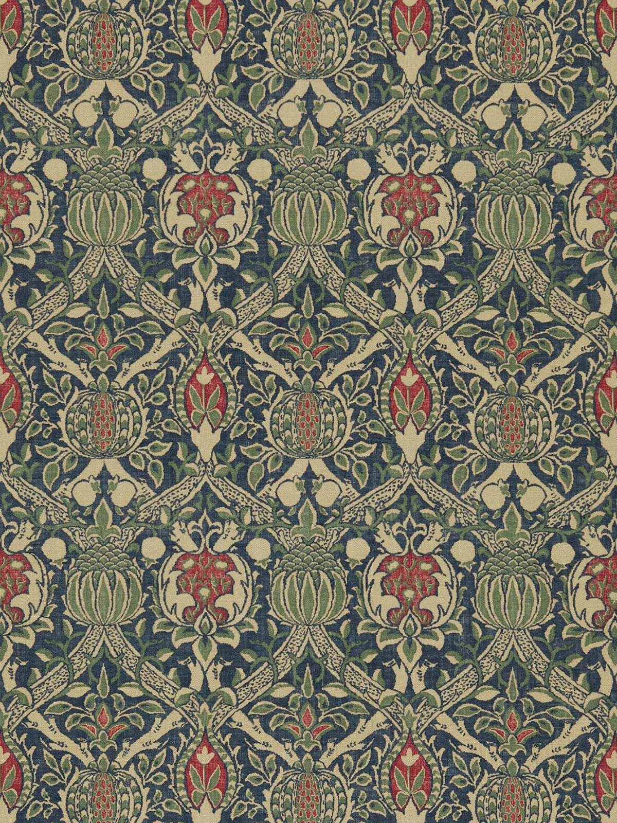 Morris & Co. Granada furnishing fabric indigo/red (British brand)