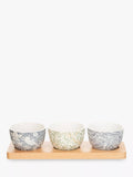 William Morris ceramic bowls set with mixed prints and beech tray (British brand)