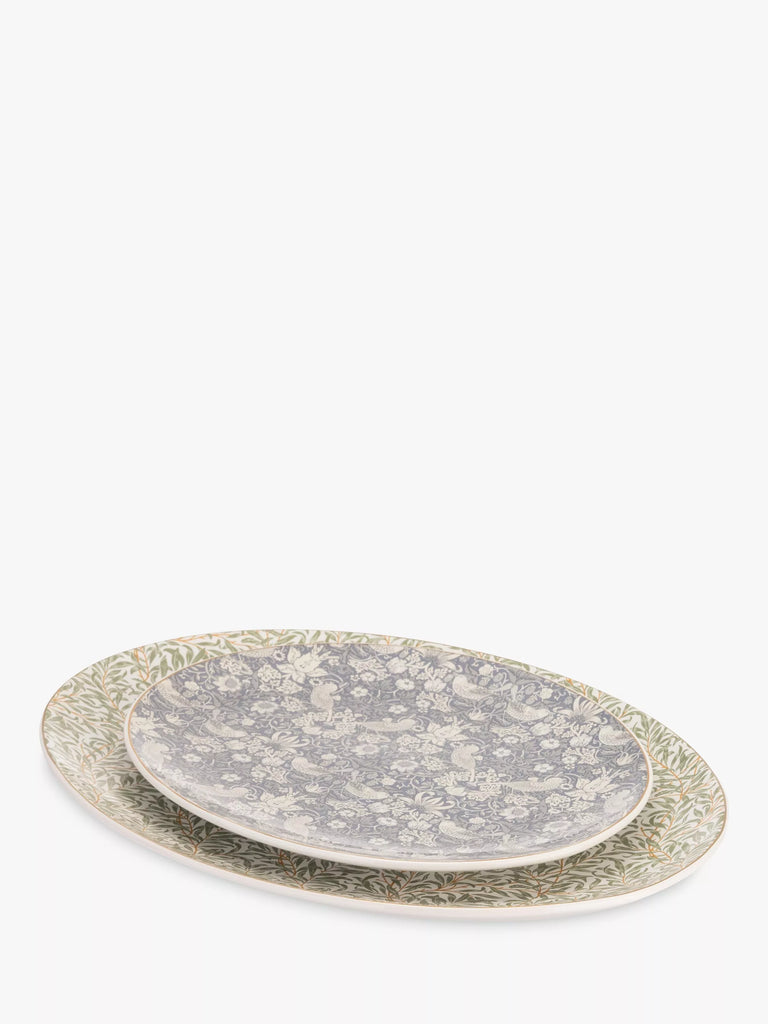 William Morris Oval Stoneware Serving Platters, Set of 2, 40cm, Green