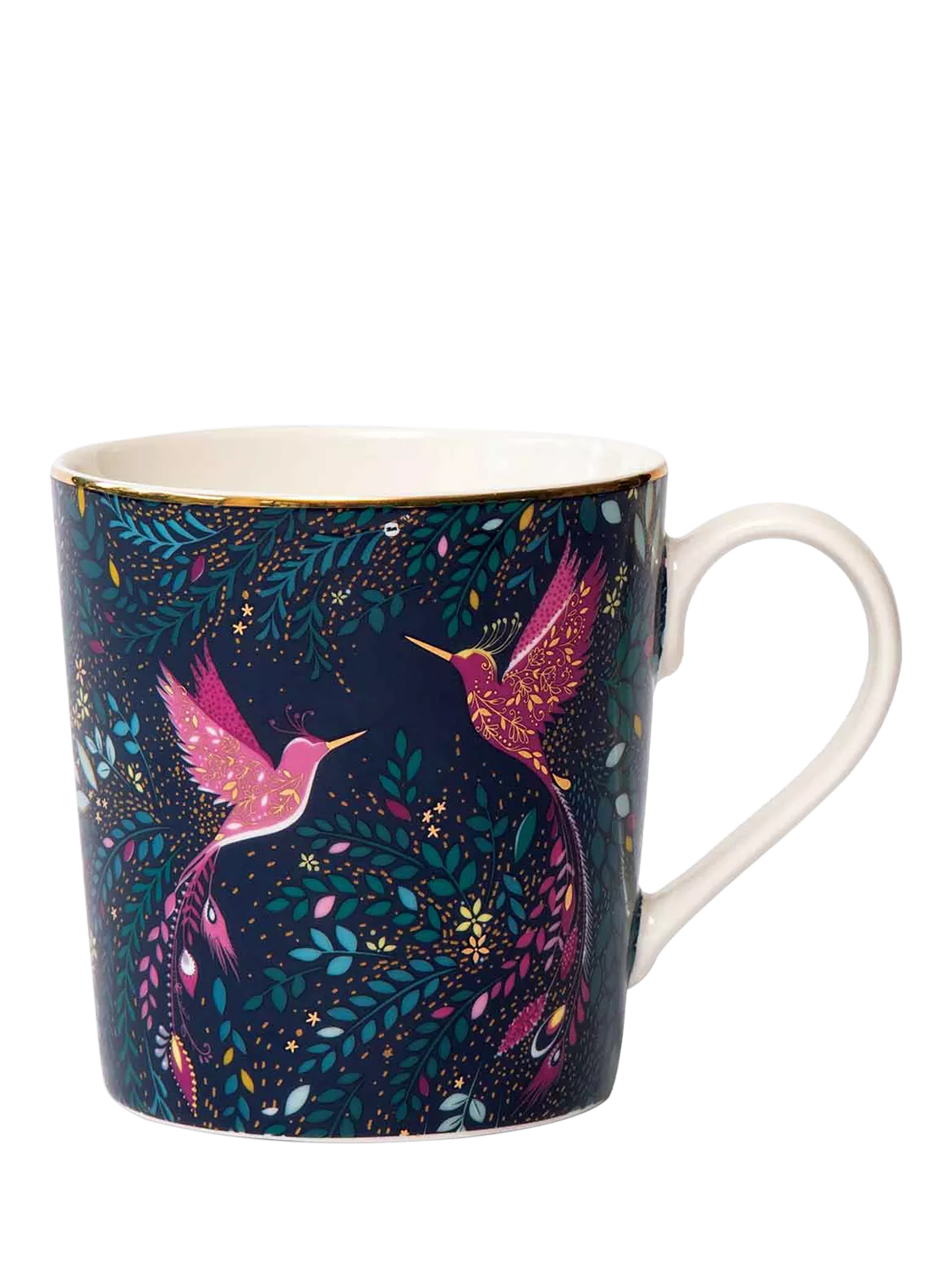 Sara Miller fine china mug Hummingbird Paradise navy 344ml - British product