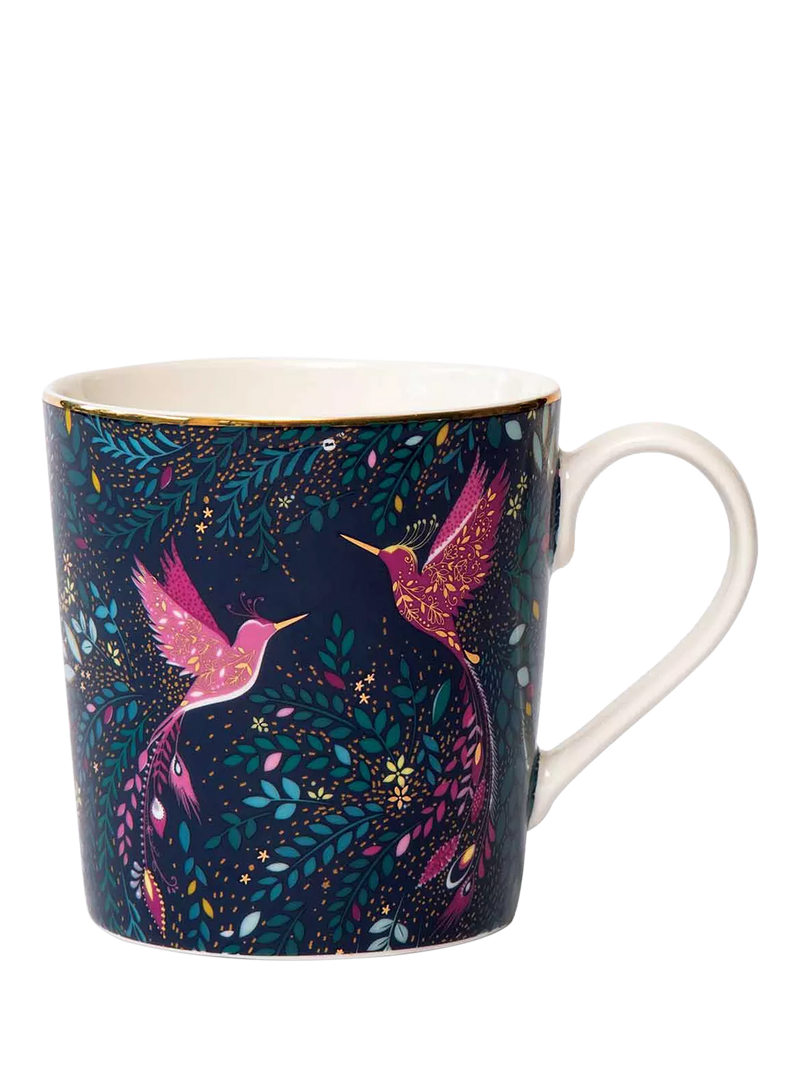 Sara Miller fine china mug Hummingbird Paradise navy 344ml - British product