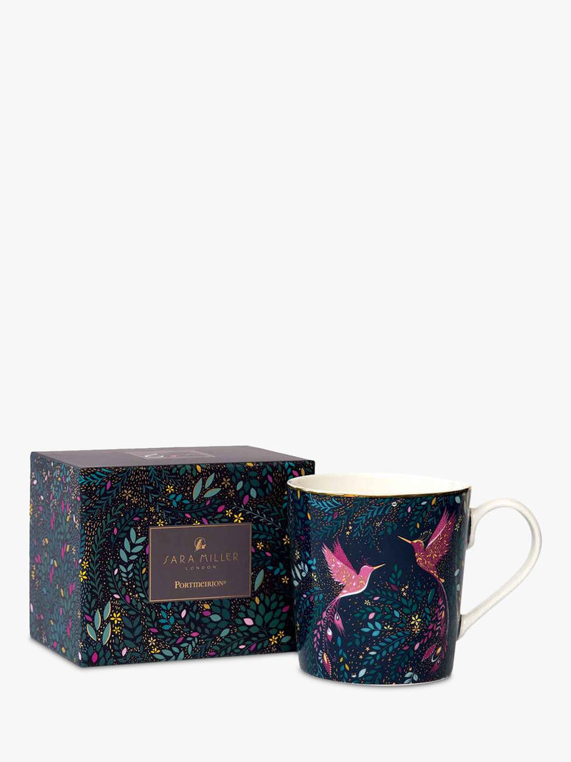 Sara Miller fine china mug Hummingbird Paradise navy 344ml - British product