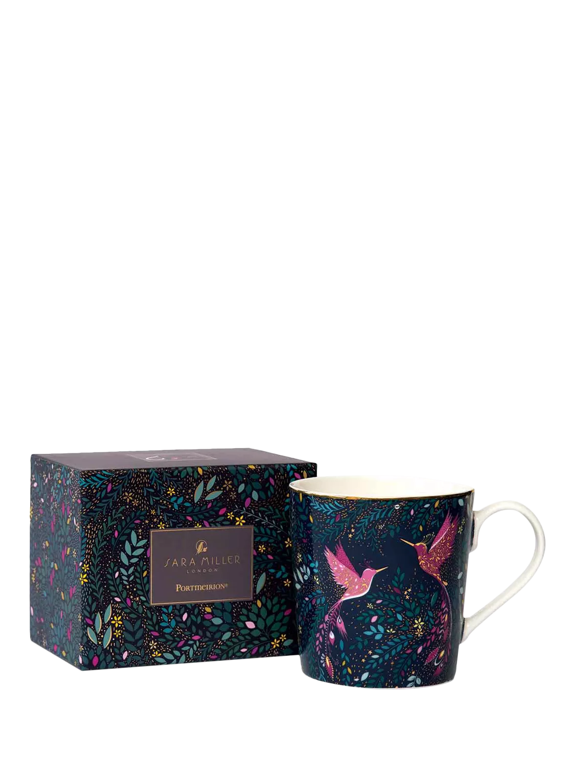 Sara Miller fine china mug Hummingbird Paradise navy 344ml - British product