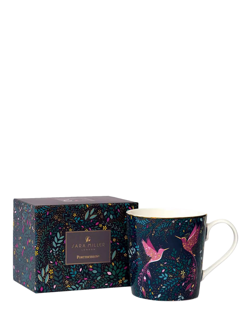 Sara Miller fine china mug Hummingbird Paradise navy 344ml - British product