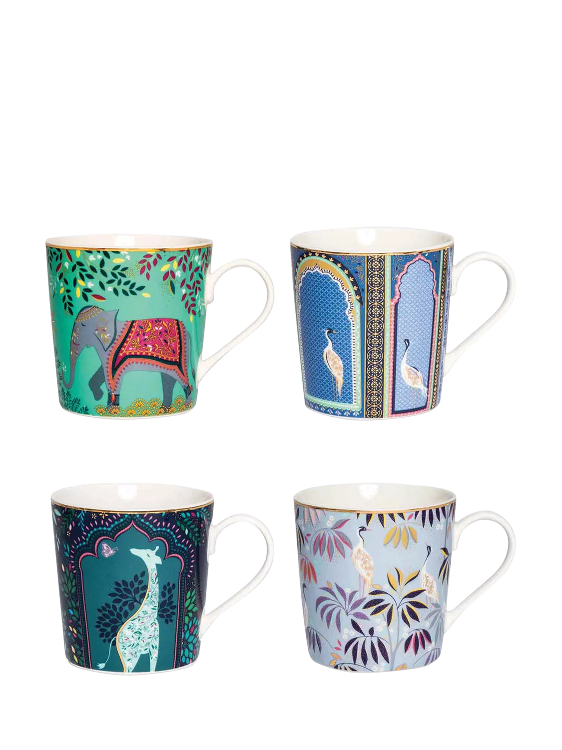Sara Miller fine china mugs with 22ct gold detailing, set of 4, 344ml (British brand)