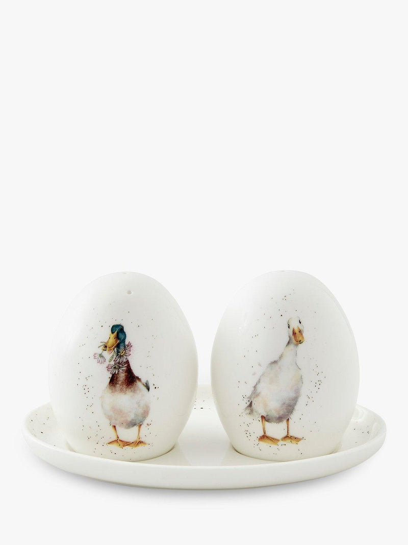 Wrendale Designs duck-themed fine bone china salt and pepper shaker set with oval tray (British brand)