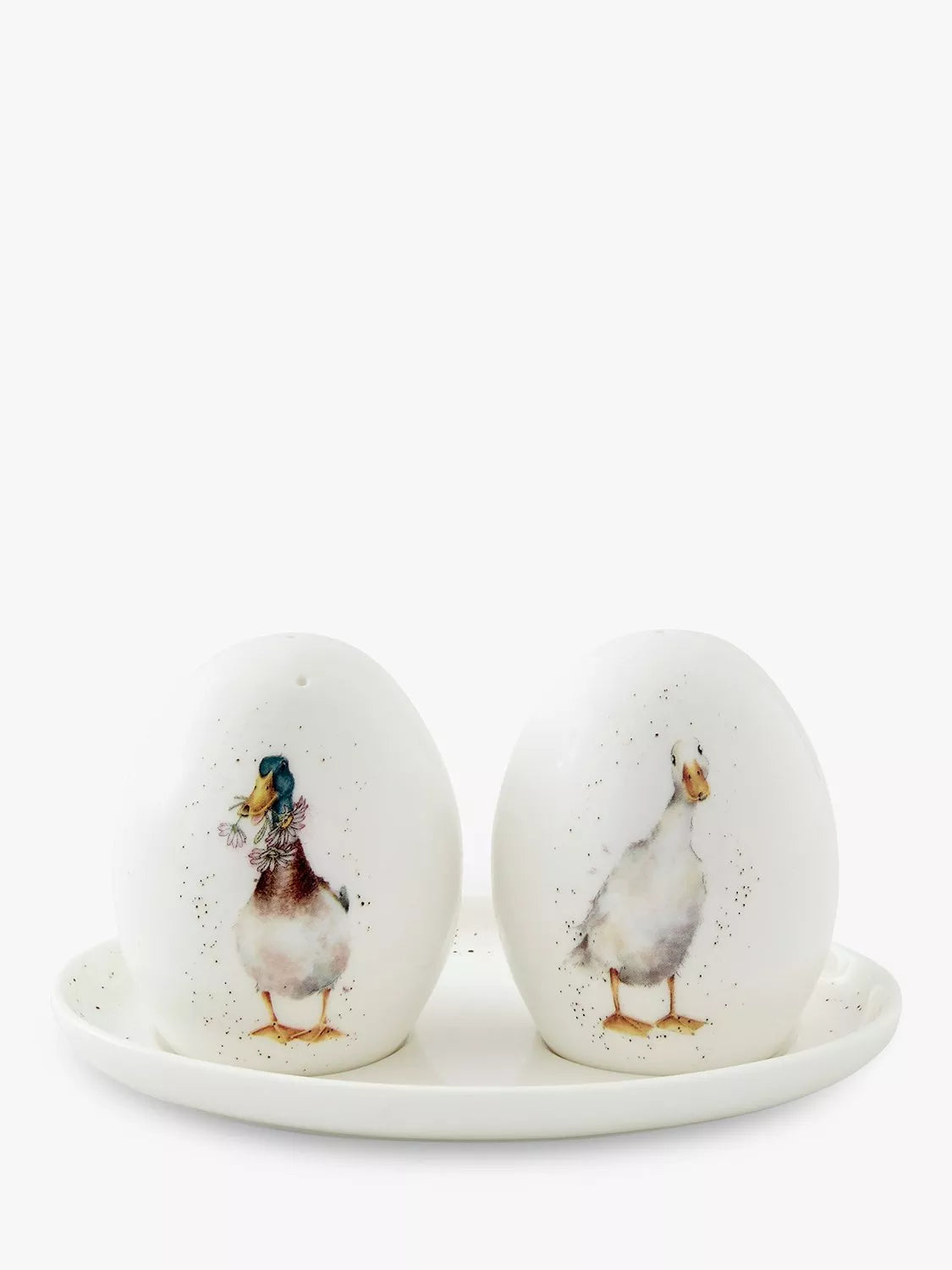 Wrendale Designs duck-themed fine bone china salt and pepper shaker set with oval tray (British brand)