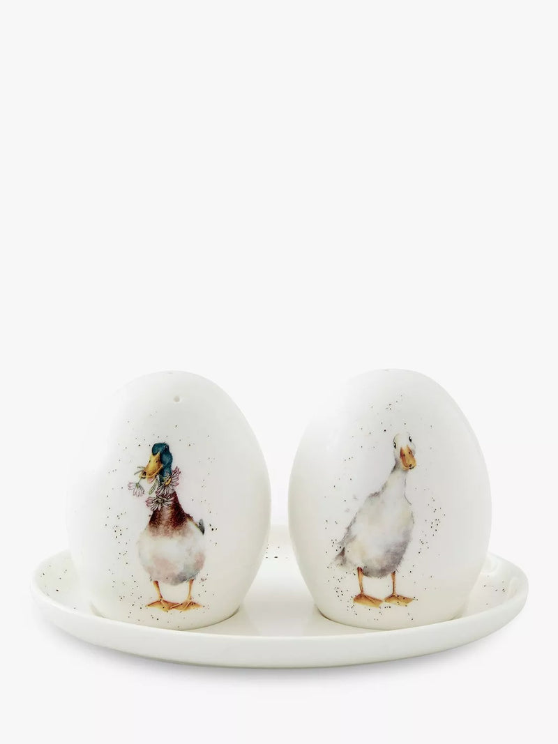 Wrendale Designs duck-themed fine bone china salt and pepper shaker set with oval tray (British brand)