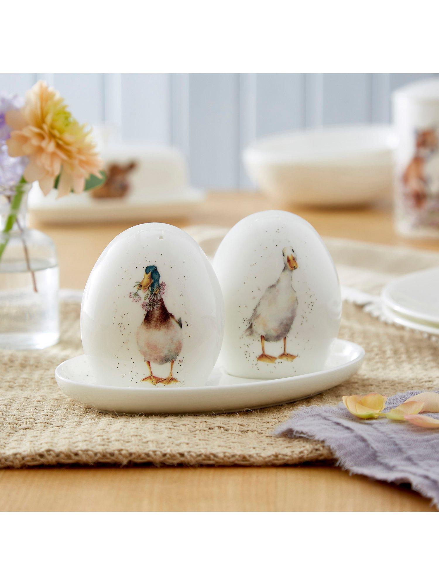 Wrendale Designs duck-themed fine bone china salt and pepper shaker set with oval tray (British brand)