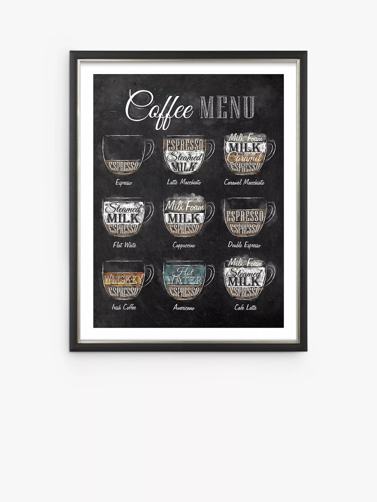 John Lewis Anna Kozlenko 'Coffee Menu' Framed Print, 38 x 30cm, Black/Multi