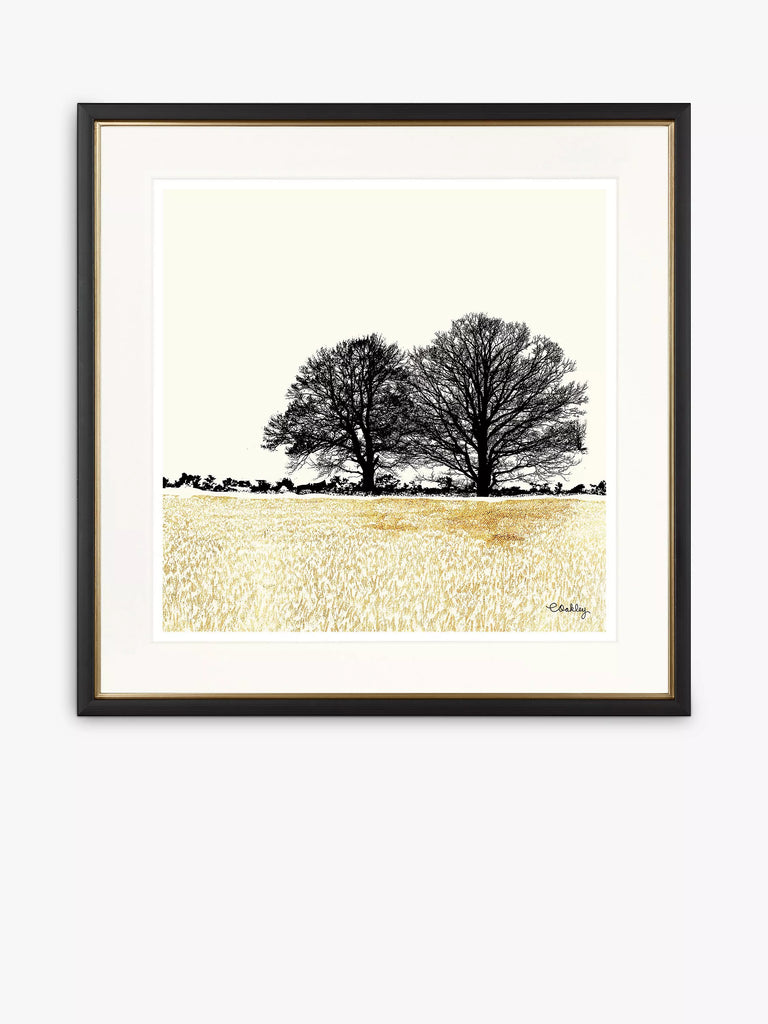 John Lewis Charlotte Oakley 'Tree Pair in Golden Field' Embellished Framed Print & Mount, 36 x 36cm, Gold