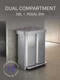 Simplehuman recycling pedal bin brushed stainless steel 58L, imported from the UK