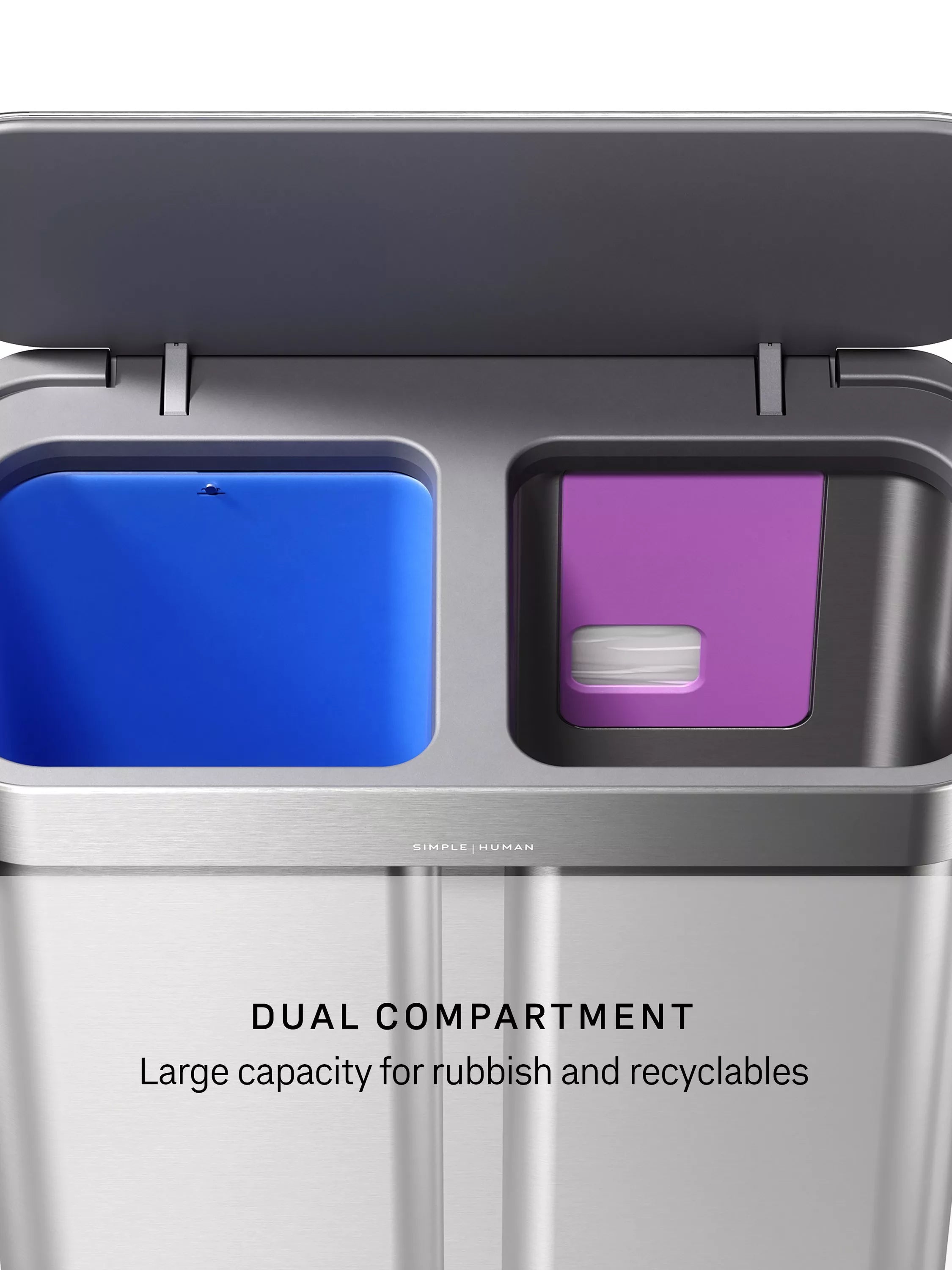 Simplehuman recycling pedal bin brushed stainless steel 58L, imported from the UK