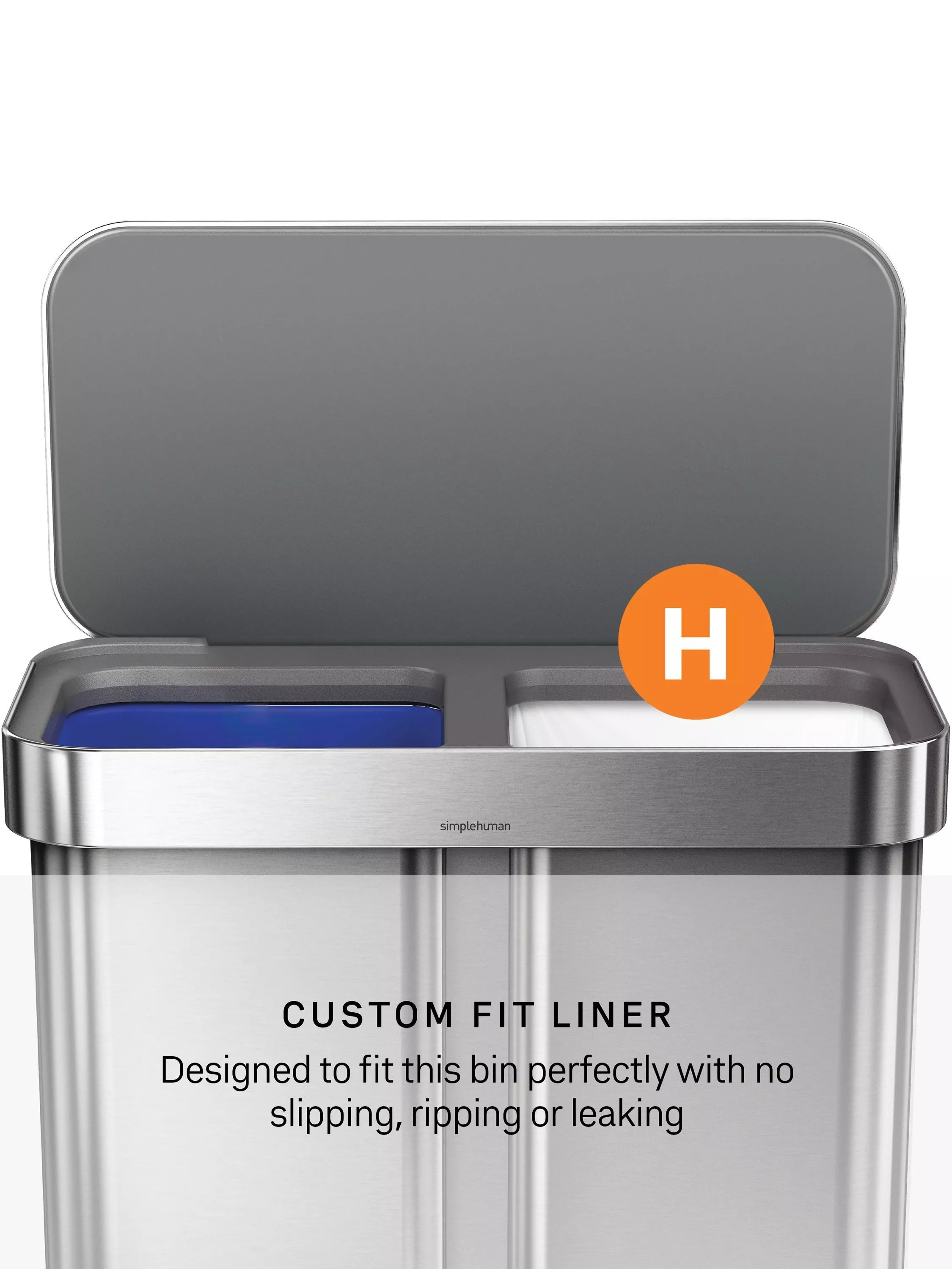 Simplehuman recycling pedal bin brushed stainless steel 58L, imported from the UK