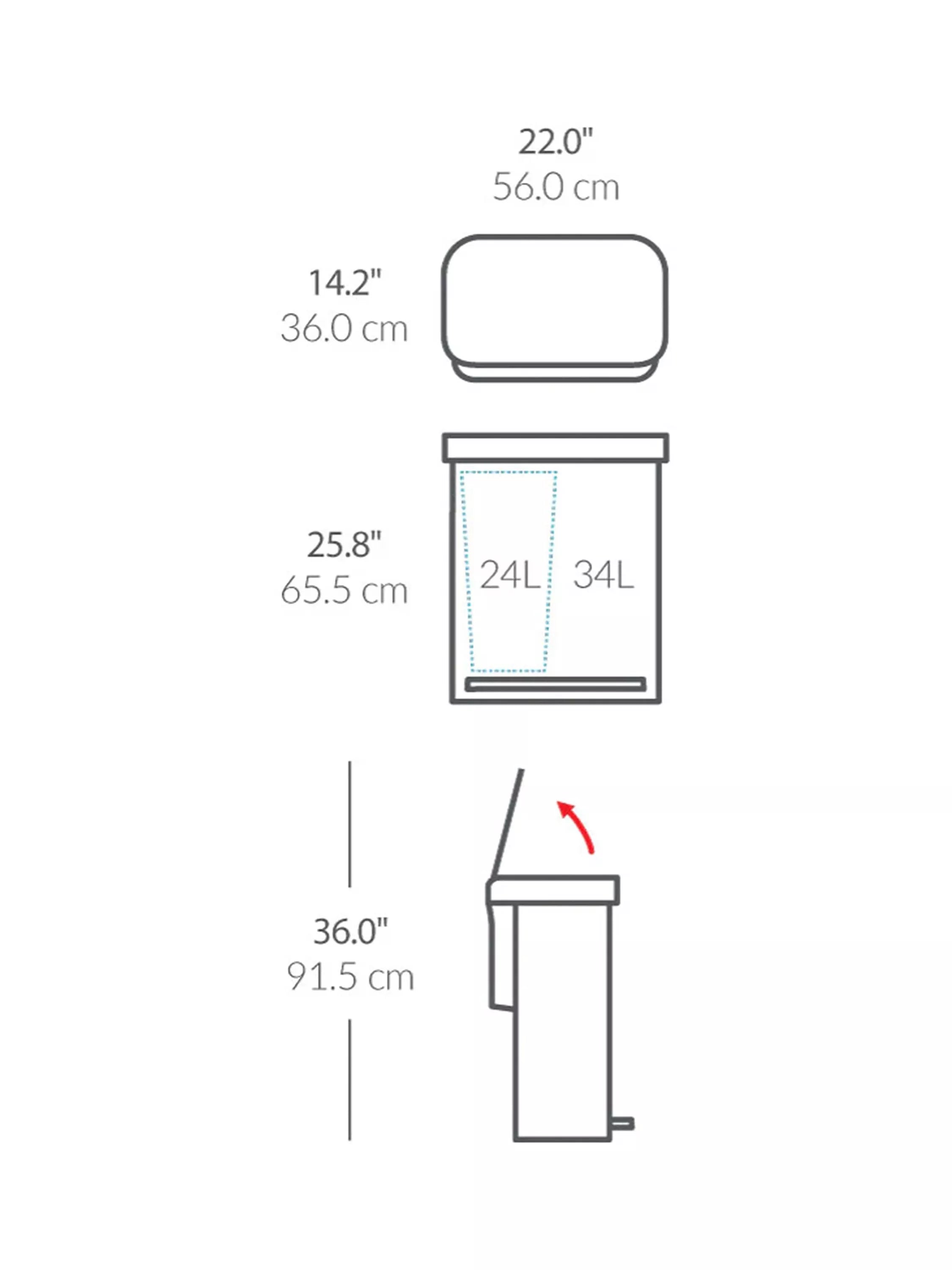 Simplehuman recycling pedal bin brushed stainless steel 58L, imported from the UK