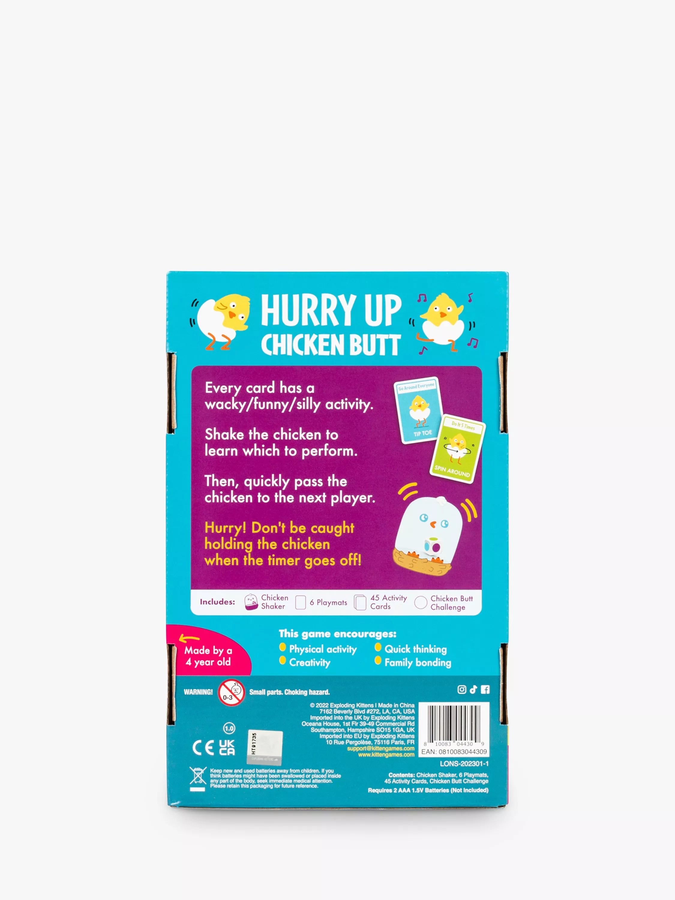 Hurry Up Chicken Butt hot potato game with animal noises, UK version