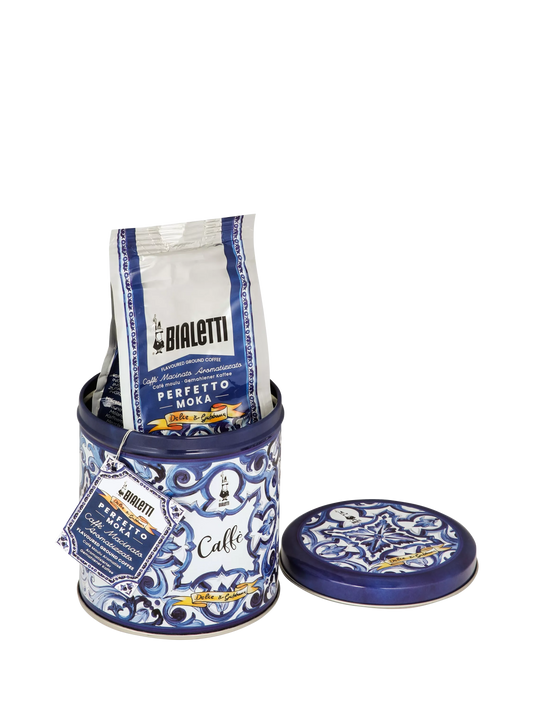 Bialetti Dolce & Gabbana Mediterranean Blue Perfetto Moka Autentico Ground Coffee Tin, 200g