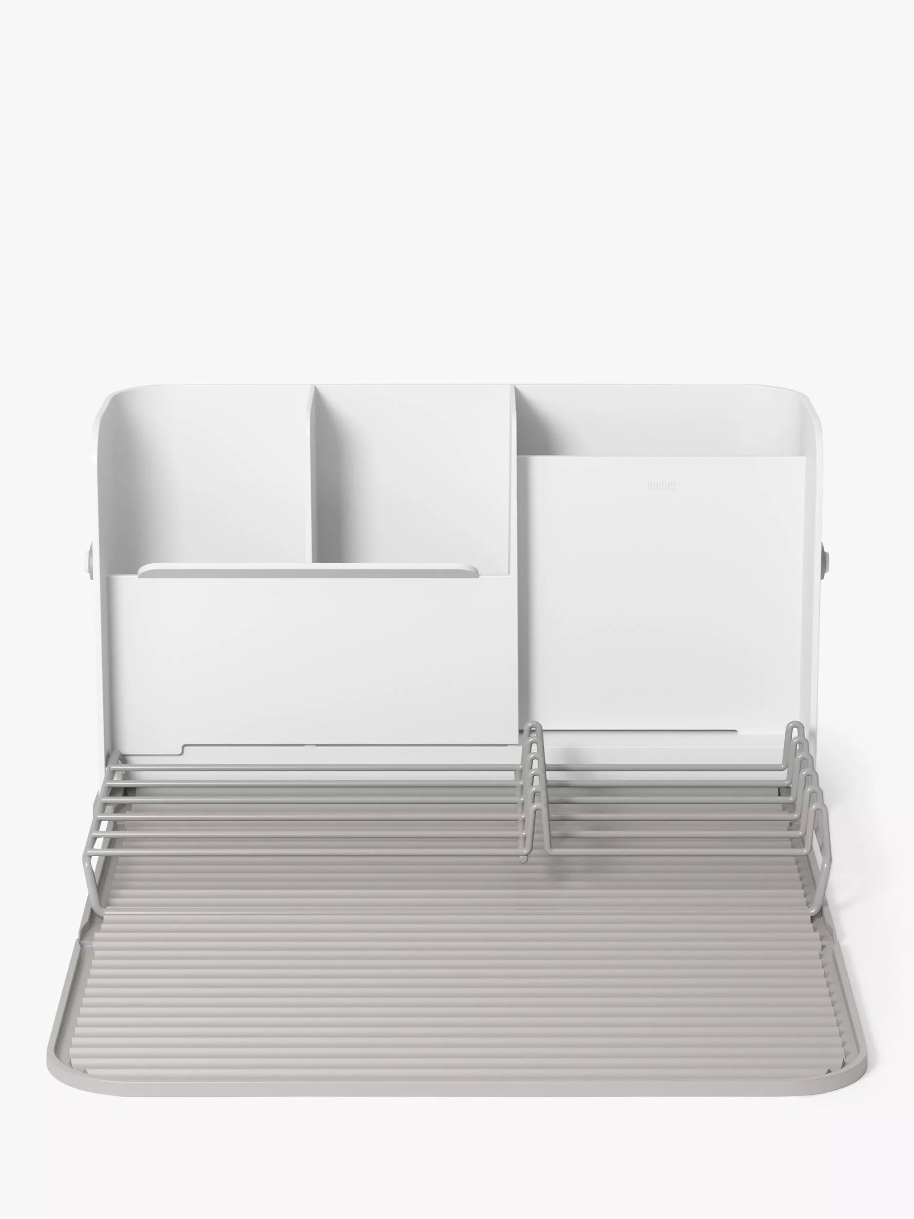 Umbra folding dish rack with cutlery sections and caddy base, white (British brand)
