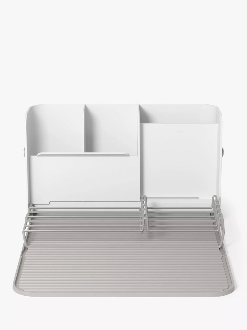 Umbra folding dish rack with cutlery sections and caddy base, white (British brand)