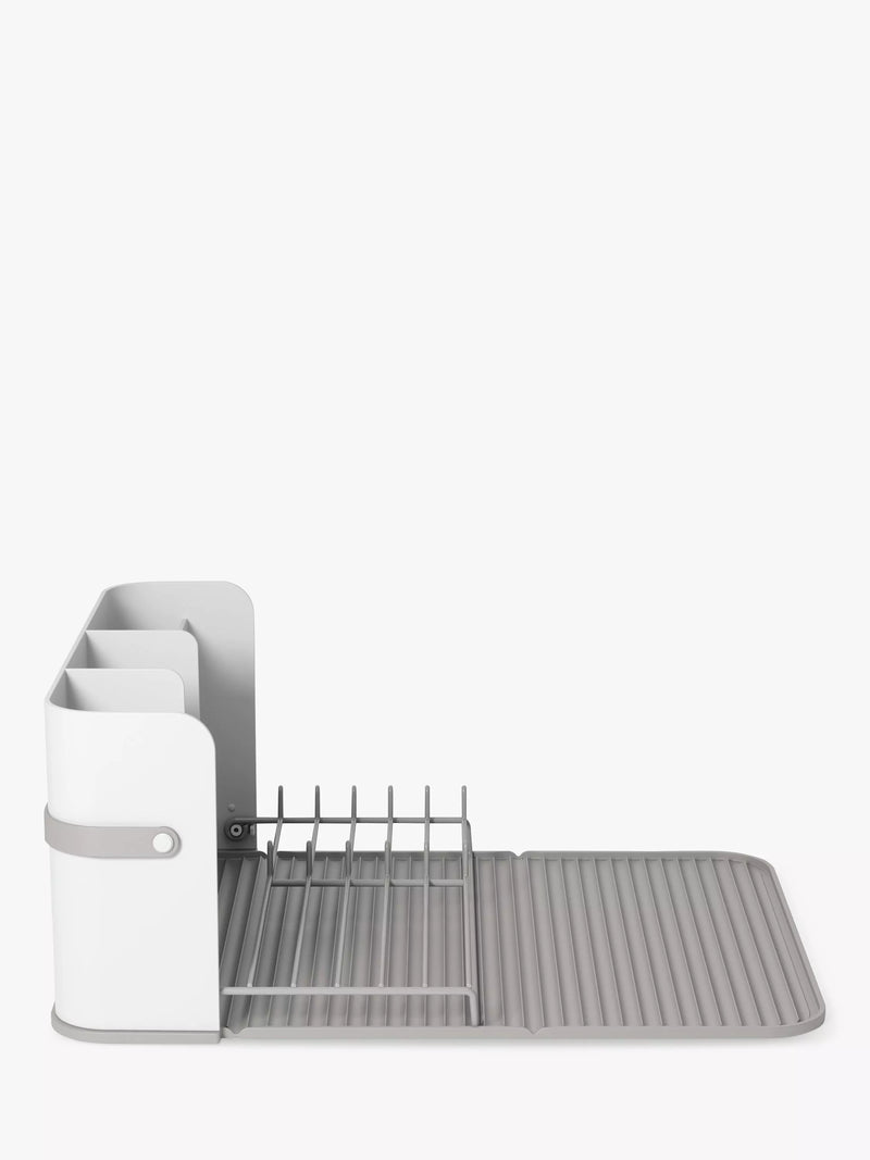 Umbra folding dish rack with cutlery sections and caddy base, white (British brand)