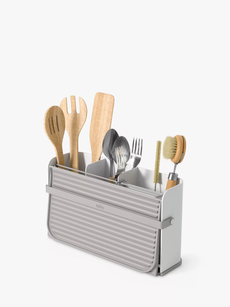 Umbra folding dish rack with cutlery sections and caddy base, white (British brand)