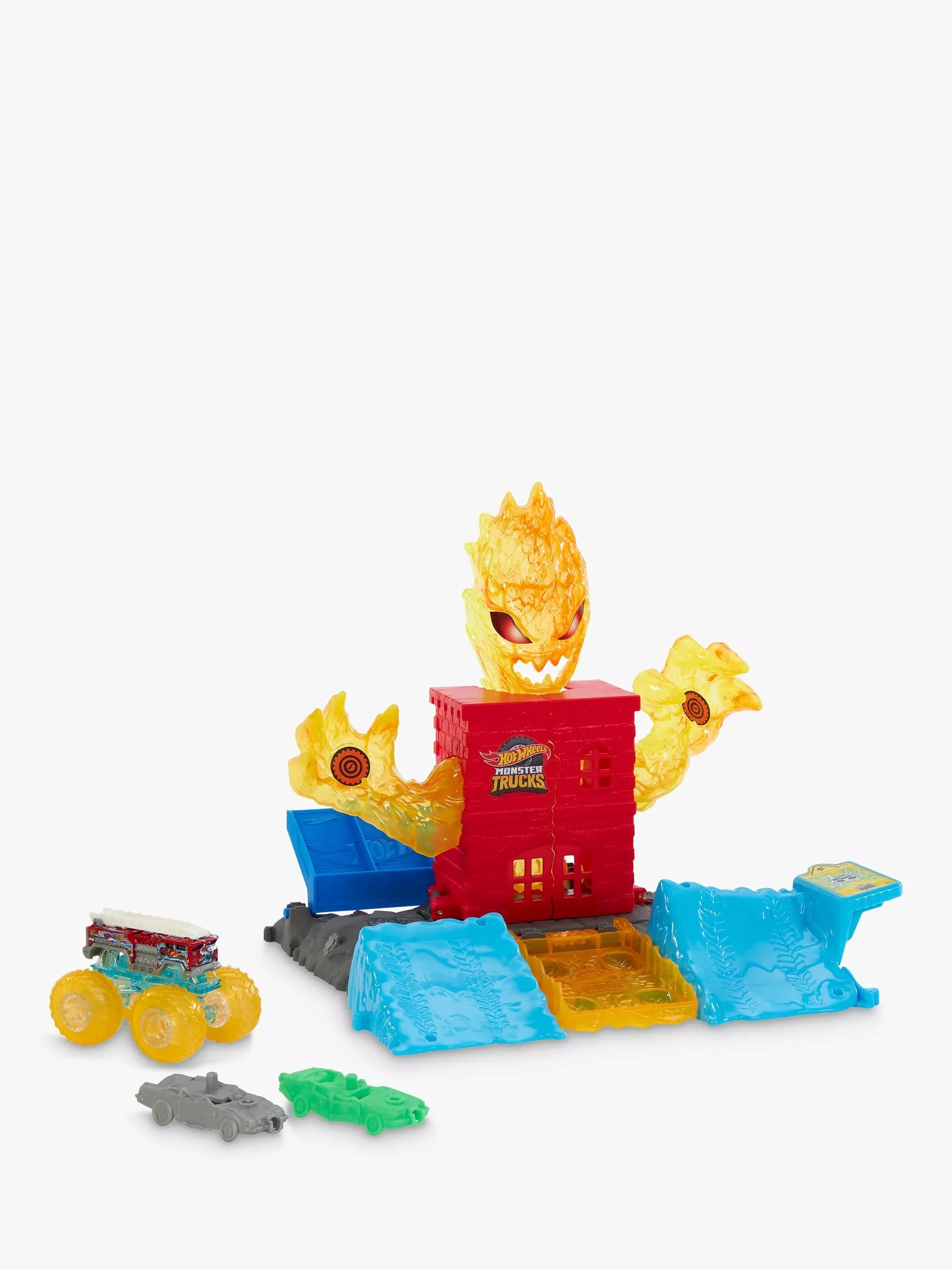 Hot Wheels Monster Trucks 5-Alarm Tower Takedown playset, UK version