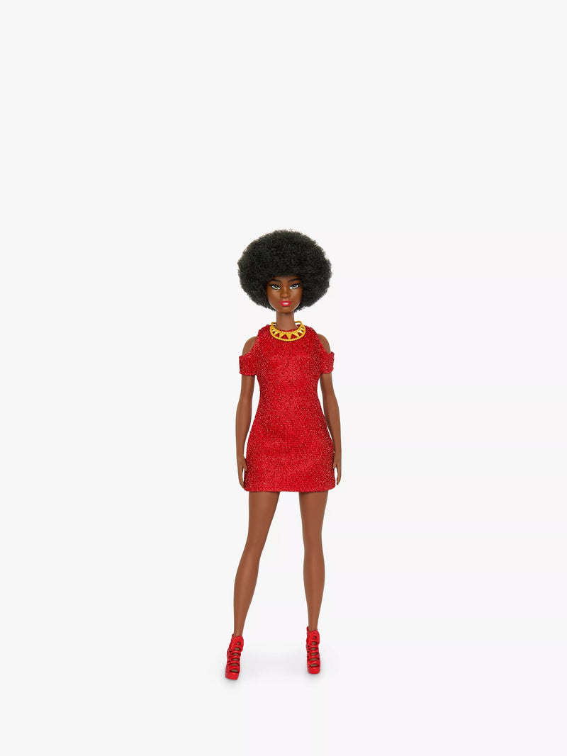 Barbie Fashionistas Doll #221 with natural black hair and red dress - British product