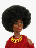 Barbie Fashionistas Doll #221 with natural black hair and red dress - British product