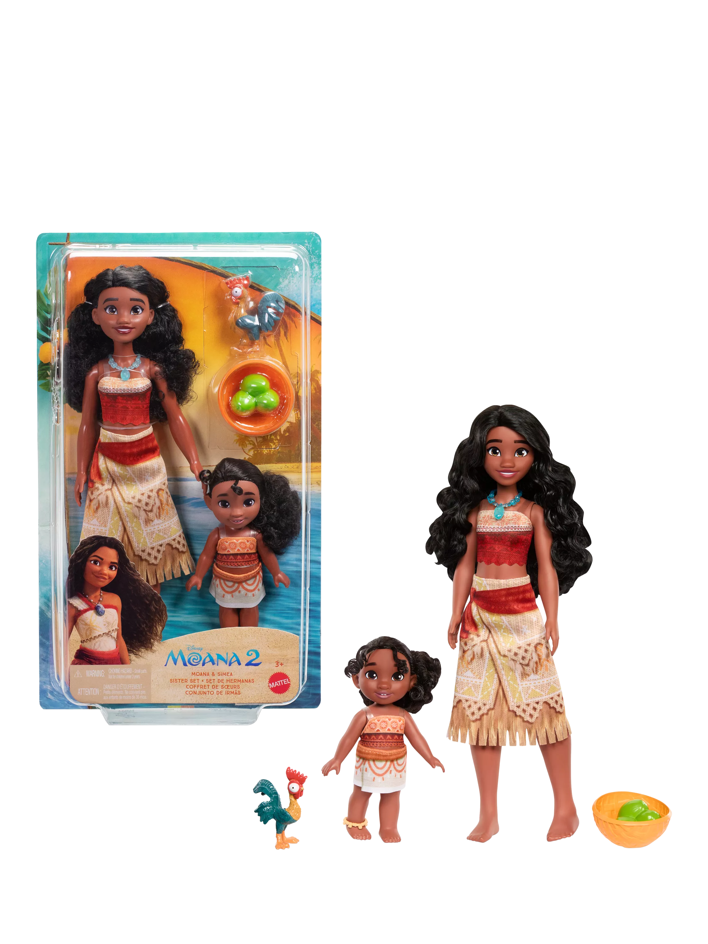 Disney Moana 2 dolls set with Moana, Simea, and Heihei, 5 piece - British product
