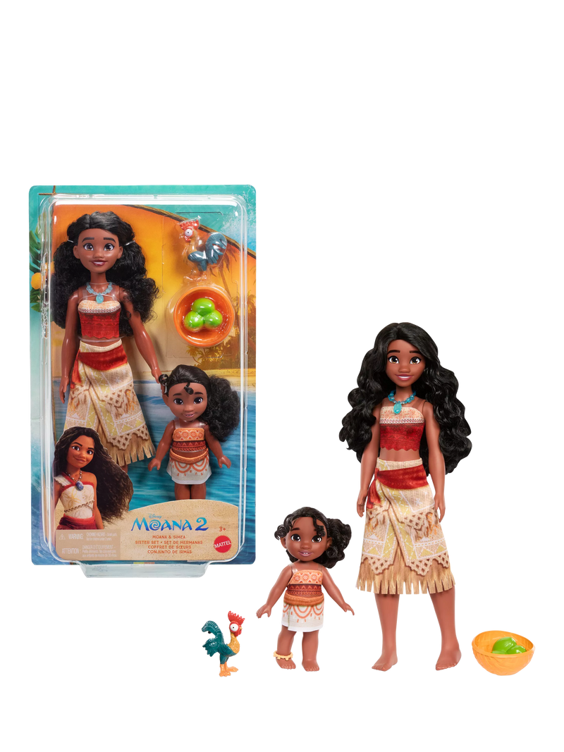 Disney Moana 2 dolls set with Moana, Simea, and Heihei, 5 piece - British product