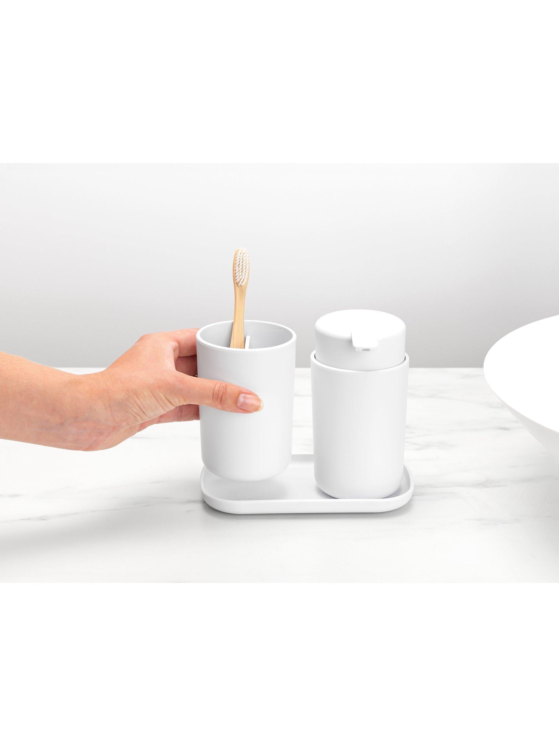Brabantia ReNew bathroom accessory set, imported from the UK