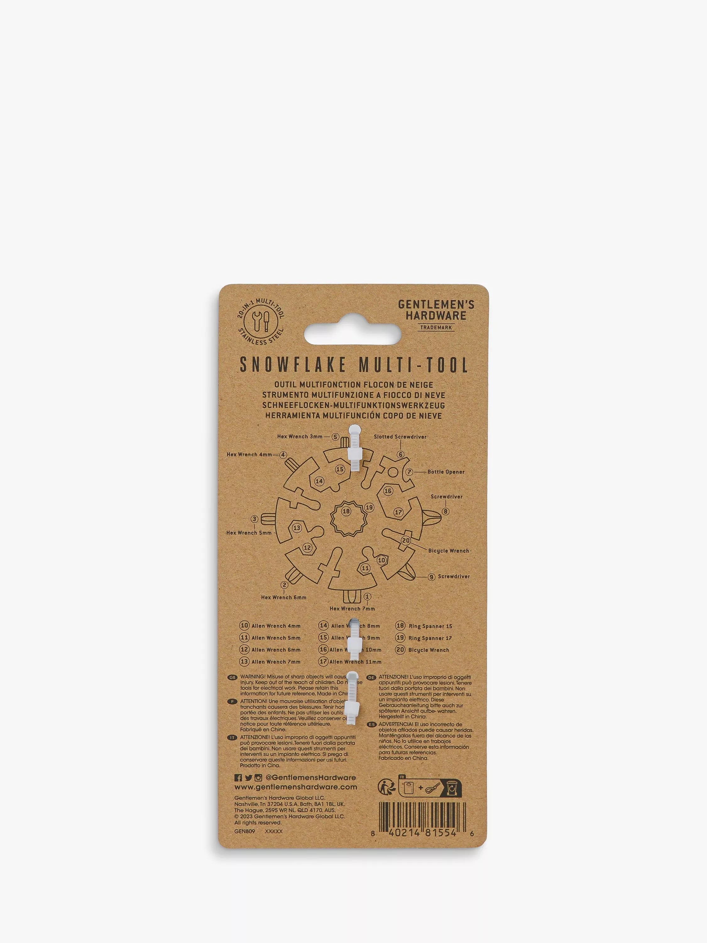 Gentlemen's Hardware snowflake multi-tool - British product